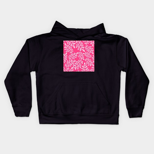 Hedgerow ferns in white on bright pink. Kids Hoodie by Papergrape